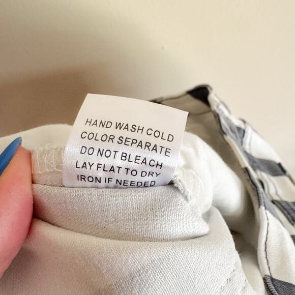 Saints & Hearts Blue + White Stripe Bell Bottom Flare Frayed Hem Jeans - Large - Picture 7 of 10